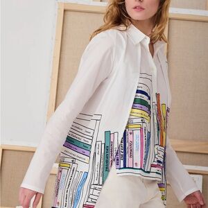 Mii L’atelier White Button Down Shirt Le Coloriste Colorful Book Print
